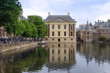 The Hague, Netherlands - May 8, 2015: People visit Mauritshuis Museum in The Hague