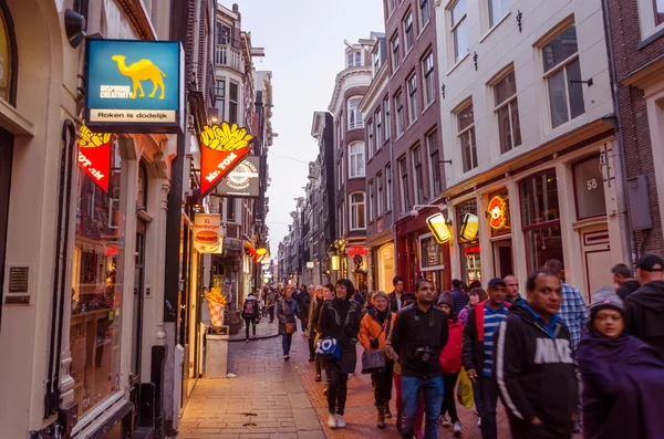 Amsterdam, Netherlands - May 8, 2015: People visit red-light district in Amsterdam. — Stockfoto