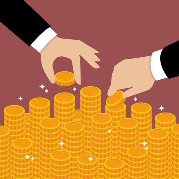 Business hands put coin 