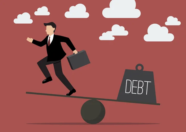 Kiegyensúlyozó. Üzletember és adósság — Stock Vector