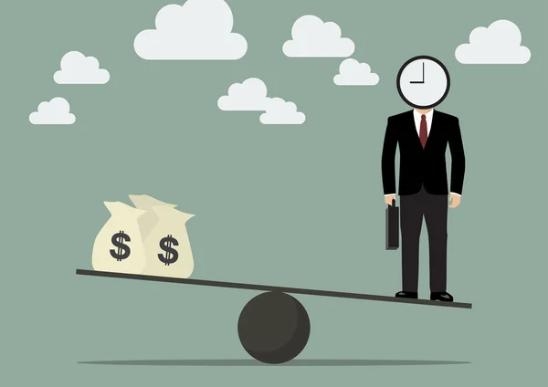 Biznesmen równoważenia z czasu i pieniędzy — Wektor stockowy