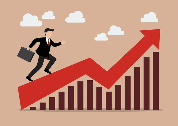 Obchodní muž běží na rostoucí graf — Stockový vektor