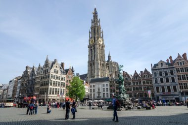 Antwerp, Belgium - May 10, 2015: Tourist visit The Grand Place in Antwerp