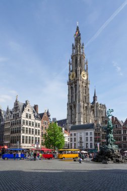Antwerp, Belgium - May 10, 2015: Tourist visit The Grand Place with the Statue of Brabo