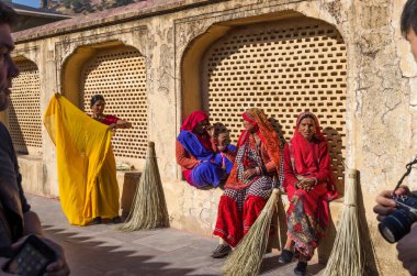Jaipur, India - December 29, 2014: Indian Women with Traditional Dress at Amber Fort