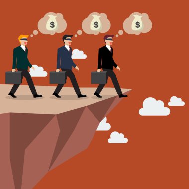 Businessmans walk straight into the abyss clipart