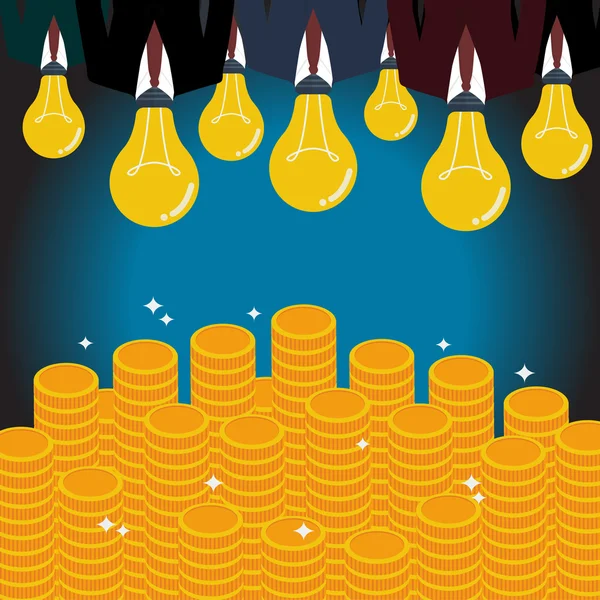 Empresários com uma cabeça de lâmpada brilham para o dinheiro —  Vetores de Stock