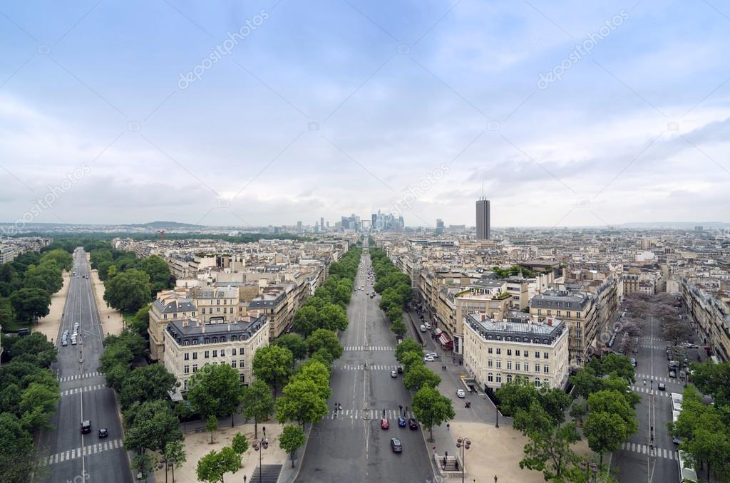 Champs Elysees to La Defense from the Arc de Triomphe in Paris