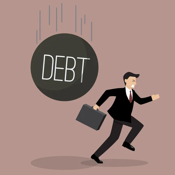 Businessman run away from heavy debt — 스톡 벡터