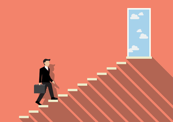 Businessman stepping up a staircase to success