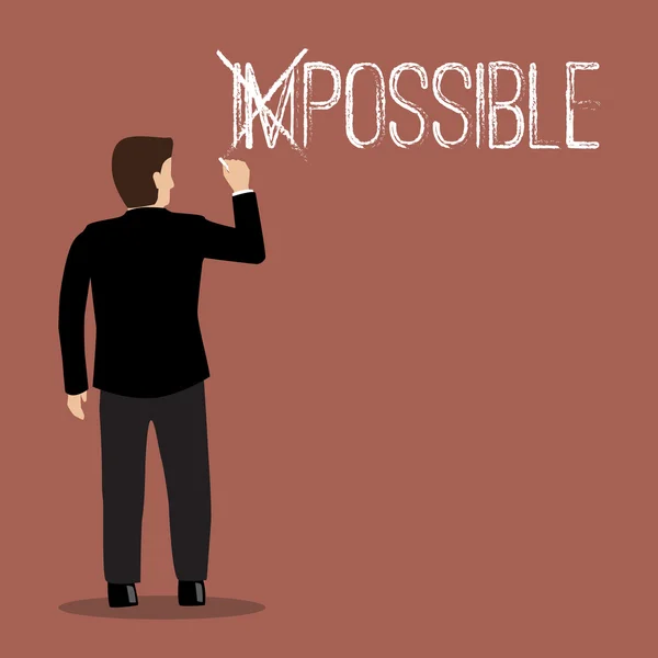 Empresario cambiar la palabra imposible en posible — Vector de stock