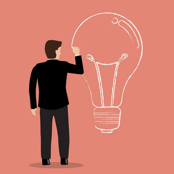 Businessman drawing lightbulb on wall — Stockvector