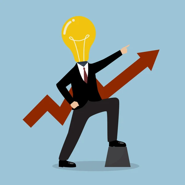 Businessman with a light bulb head and graph up — Stockvector