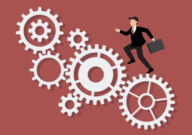 Businessman running on mechanism system