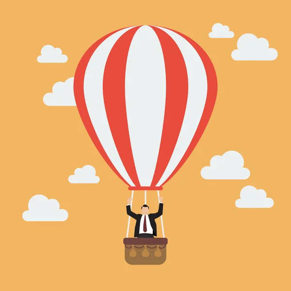Empresário comemorando em balão de ar quente — Vetor de Stock