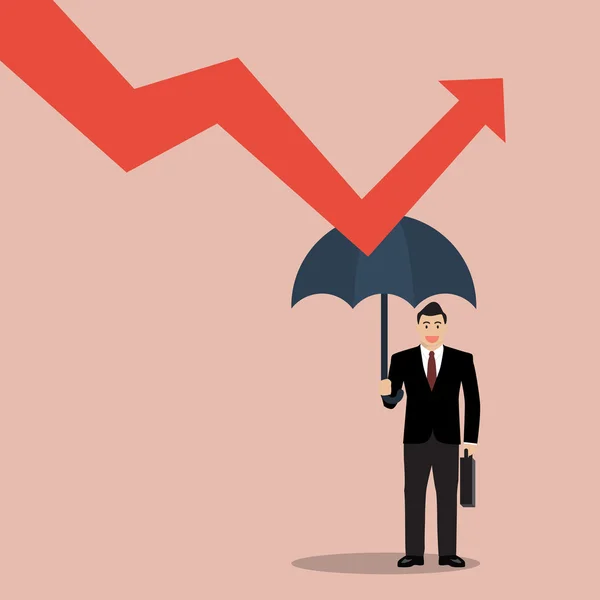 Businessman holding umbrella protect graph down — Stock Vector