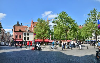 Brussels, Belgium - May 12, 2015: Peoples visit saint catherine church square of Brussels.