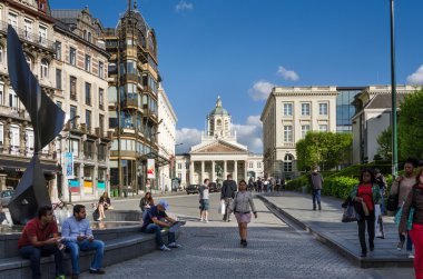 Brussels, Belgium - May 13, 2015: Peoples around Church of Saint Jacques-sur-Coudenberg
