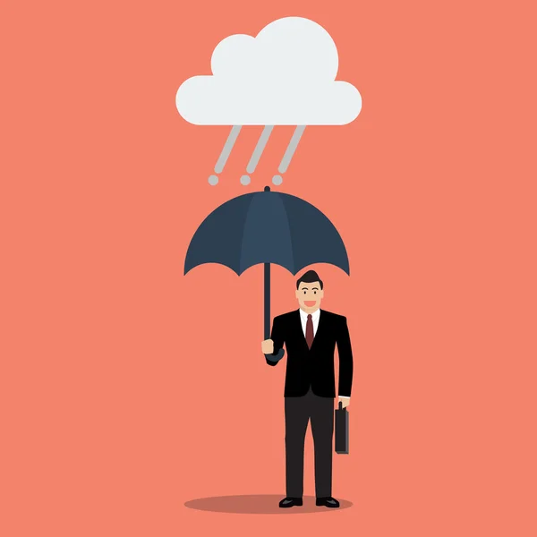 Businessman with umbrella in rain — Stock Vector
