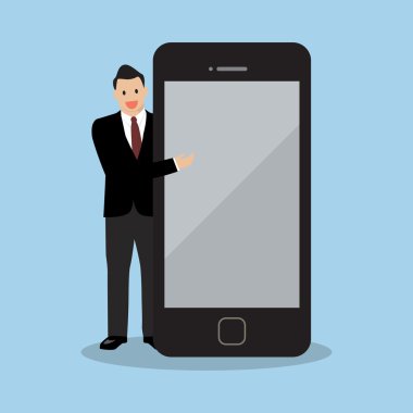 Businessman pointing to the screen of a smartphone