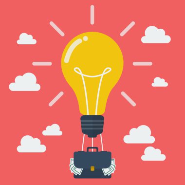 Fikir ampul balon ile para dolu çanta