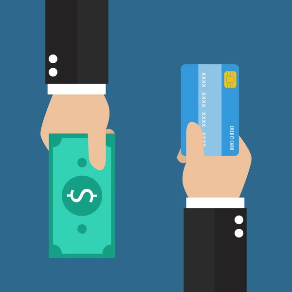 Geschäftsmann Hand mit Kreditkarte und Bargeld zurück für Sie — Stockvektor