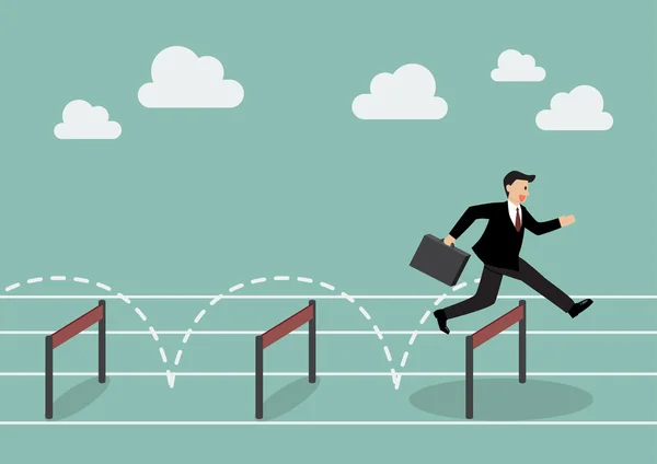 Businessman jumping over hurdle — Stock Vector