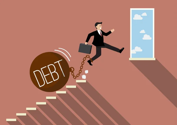 Homme d'affaires sautant vers le succès avec une lourde dette — Image vectorielle