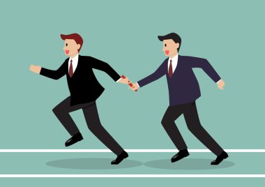 Businessman passing the baton in a relay race clipart
