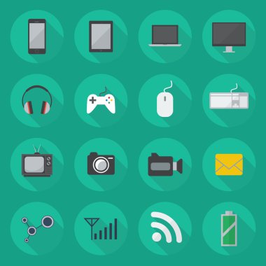 Teknoloji düz Icon Set