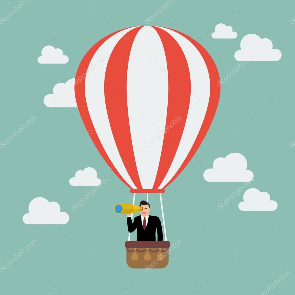 Businessman in hot air balloon search to success
