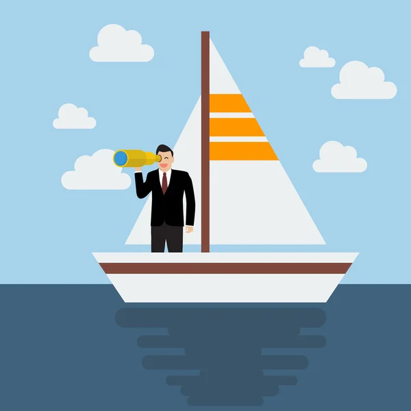 Business man sailing and looking for future — Stock Vector