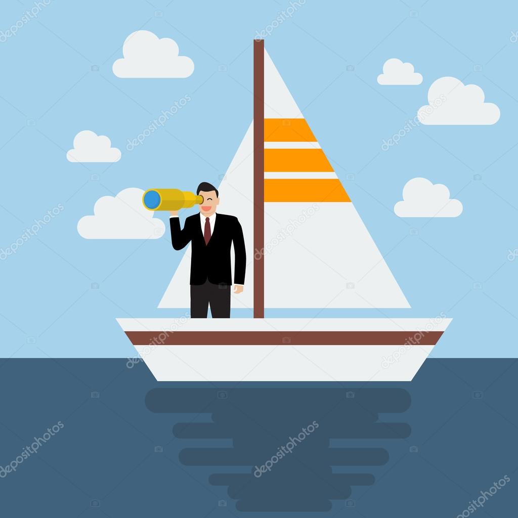 Business man sailing and looking for future
