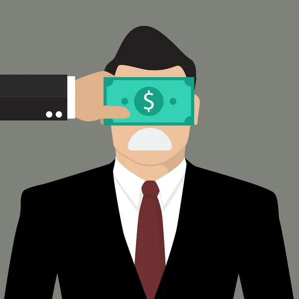 Businessman with dollar banknote taped to eyes — Stock Vector