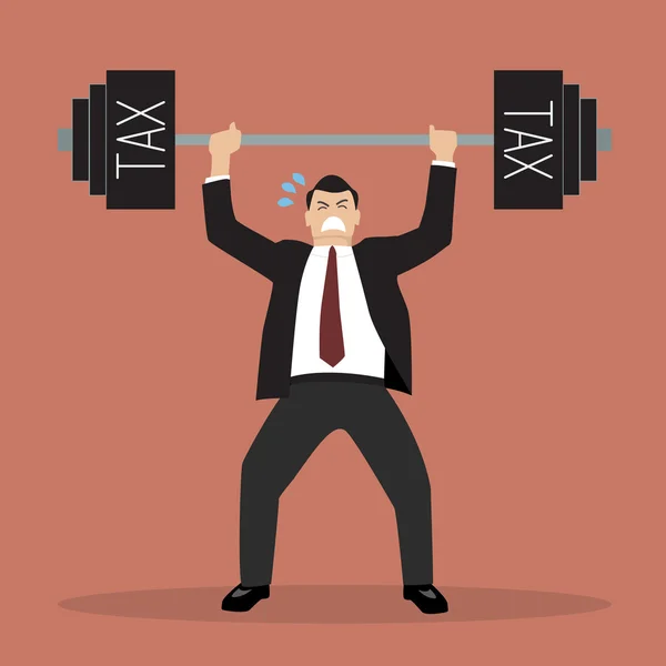 Businessman lifting a heavy weight tax — Wektor stockowy