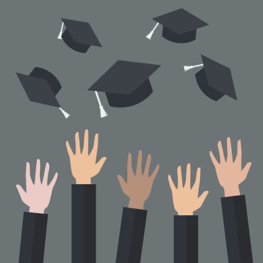 Eller mezunlarının mezuniyet şapka Hava atma