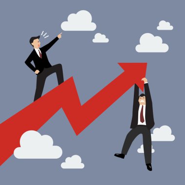 İşadamı işadamı ile büyüyen bir grafik üzerinde ayakta dur