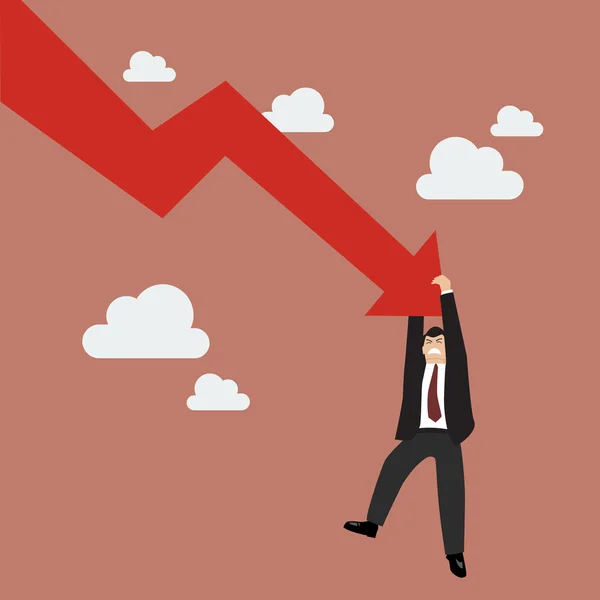 Empresario tratar de mantener en caída gráfico hacia abajo — Archivo Imágenes Vectoriales