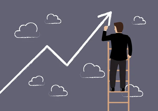 Business man standing on ladder drawing growth chart — Stock Vector