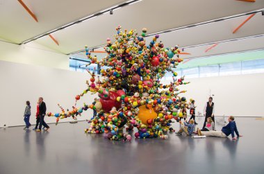 Rotterdam, Netherlands - May 9, 2015: People enjoy exhibition in Kunsthal museum