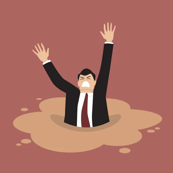Homme d'affaires coulant dans une flaque de sables mouvants — Image vectorielle