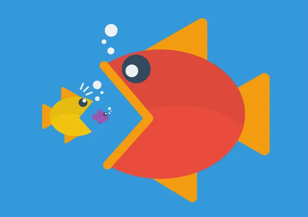 Les gros poissons mangent les petits poissons. Style plat — Image vectorielle