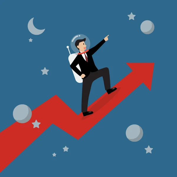 Businessman astronaut standing on a growing graph — Stock Vector