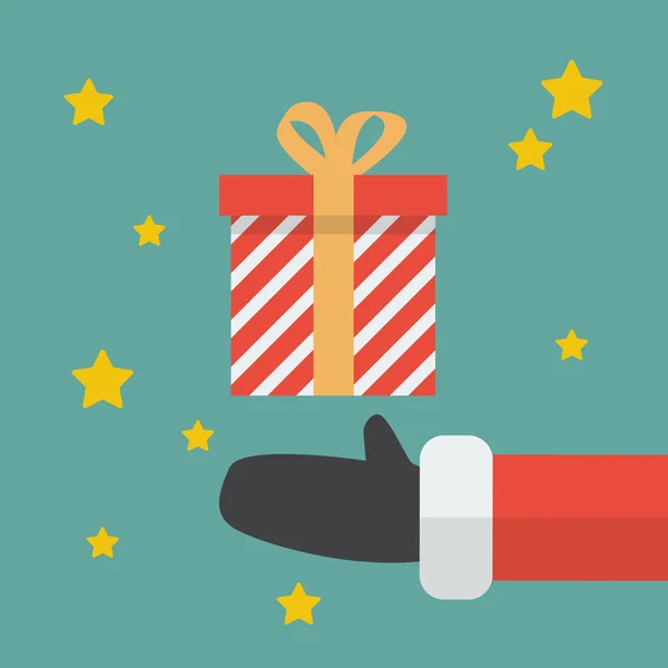 Santa mão com caixa de presente de Natal —  Vetores de Stock