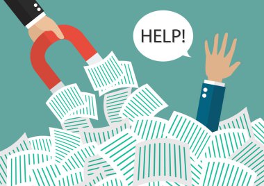 İşadamı mıknatıs yardım işadamı bir sürü belge altında tutun