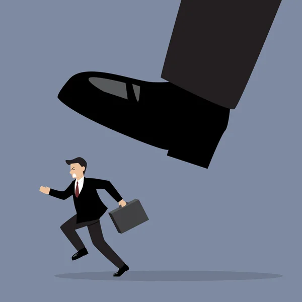 Businessman run away from stomping foot — Stock Vector