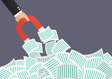 İşadamı belgeleri çok çeken mıknatıs tutun