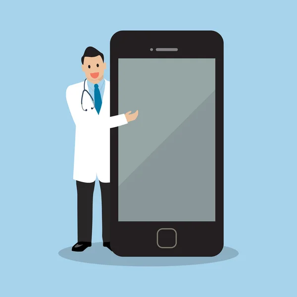 Orvos, rámutatva, hogy a képernyő-ból egy smartphone — Stock Vector