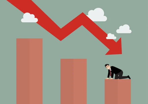 Stapeldiagram ner med desperat affärsmän — Stock vektor
