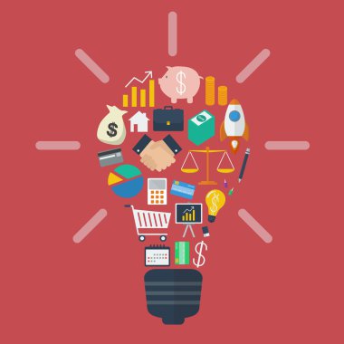 Light bulb with colorful business icons